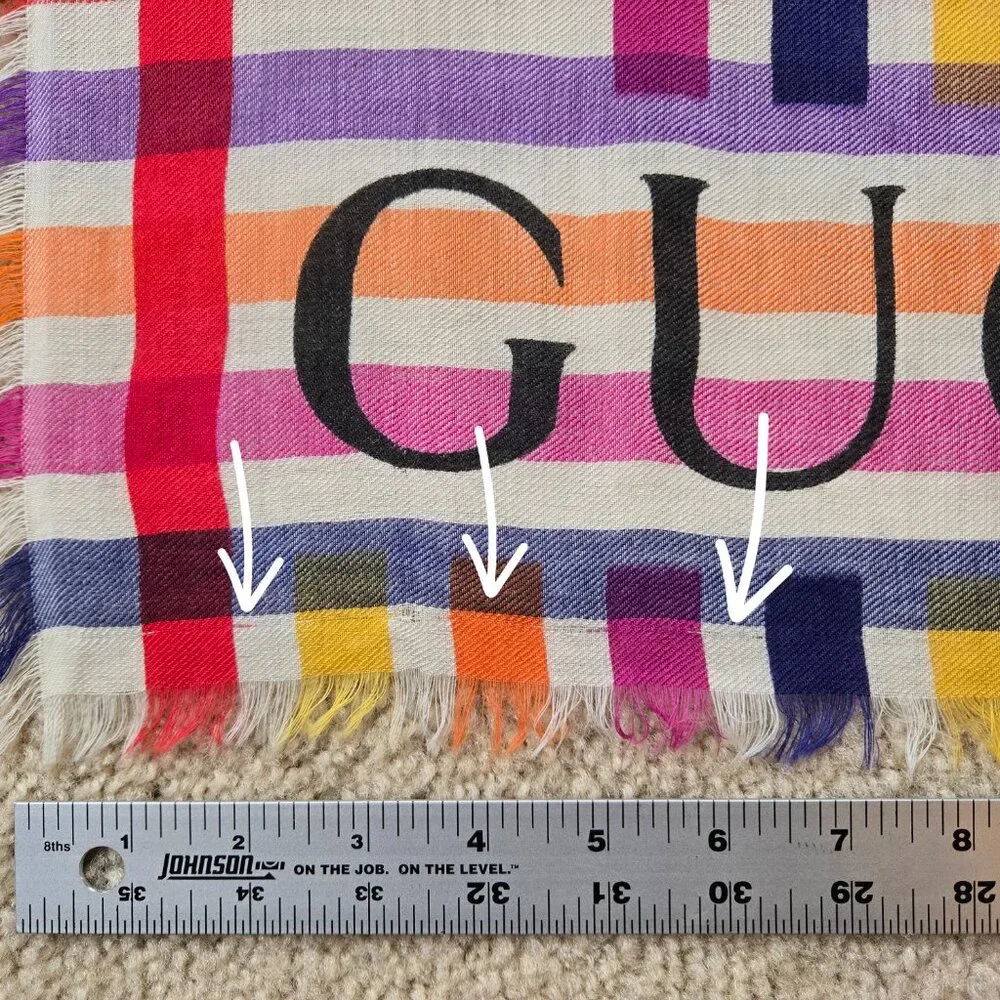 Gucci Multicolor Stripe Check Wool Shawl/Scarf - Picture 7 of 16